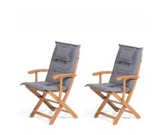 Set di 2 sedie da giardino in legno con cuscini grigio MAUI