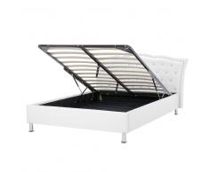 Letto matrimoniale con contenitore in pelle sintetica bianca 140x200cm METZ