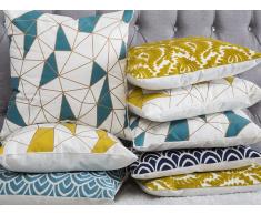 Cuscino decorativo in cotone motivo geometrico 45 x 45 cm giallo