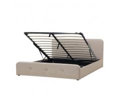 Letto matrimoniale in tessuto beige con contenitore 180 x 200 cm RENNES