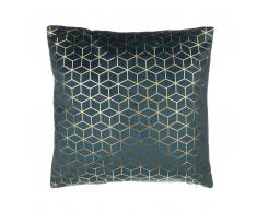 Cuscino decorativo in velluto motivo geometrico 45 x 45 cm blu scuro