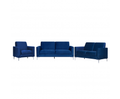 Set soggiorno 6 posti in tessuto vellutato blu scuro FENES