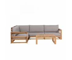 Divano angolare da esterno con tavolino in legno acacia - Salotto da giardino con cuscini - TIMOR