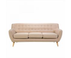 Divano 3 posti beige imbottito in tessuto - MOTALA