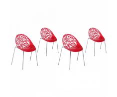 Set di 4 sedie da pranzo in metallo e plastica rossa MUMFORD