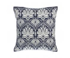 Cuscino decorativo in cotone a ornamenti 45 x 45 cm bianco/blu scuro