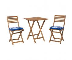 Set da giardino in legno marrone cuscini azzurri zigzag FIJI