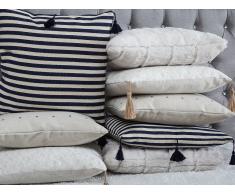 Cuscino decorativo a righe con frange 45 x 45 cm bianco/blu scuro