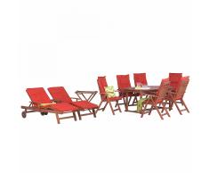 Set da giardino in legno 2 lettini e 6 sedie cuscini terracotta TOSCANA