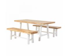 Set di tavolo e panchine da giardino in legno bianco marrone SCANIA