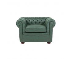 Poltrona vintage in tessuto similpelle verde CHESTERFIELD