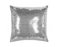 Cuscino decorativo a paillettes 45 x 45 cm argento