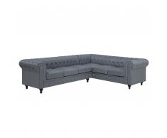 Divano angolare vintage in tessuto grigio versione sinistra CHESTERFIELD
