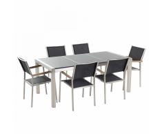 Set di tavolo e sedie da giardino in acciaio, granito e fibra tessile - 180 cm - GROSSETO