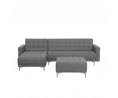 Divano letto angolare con ottomano in tessuto grigio chiaro destro ABERDEEN