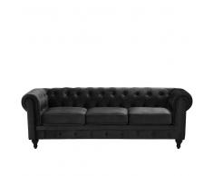 Divano vintage a 3 posti in tessuto nero CHESTERFIELD