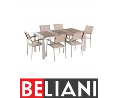 Set di tavolo e 6 sedie da giardino in acciaio, legno e fibra tessile beige - 180cm - GROSSETO