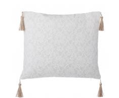 Cuscino decorativo a pizzo con frange 45 x 45 cm beige