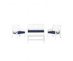 Set da giardino in legno bianco con cuscini blu BALTIC