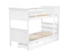 Letto a castello in legno in colore bianco 90x200 cm RADON