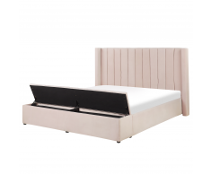 Letto matrimoniale in velluto rosa con cassapanca 180 x 200 cm NOYERS