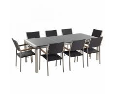 Set di tavolo e sedie da giardino in acciaio, granito e rattan - Grigio lucido - 220cm - GROSSETO