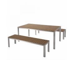 Set di tavolo e panche da giardino in alluminio e legno sintetico marrone NARDO