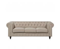 Divano vintage a 3 posti in tessuto beige CHESTERFIELD grande