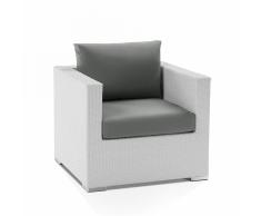 Sedia poltrona da giardino in rattan bianco con cuscini grigi XXL