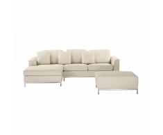 Divano angolare in pelle beige con ottomana OSLO Destro