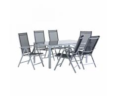 Set di tavolo da giardino 160cm e 6 sedie in alluminio grigio CATANIA