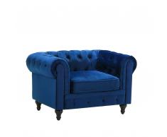 Poltrona vintage in tessuto vellutato blu CHESTERFIELD