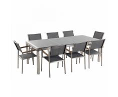 Set di tavolo e 8 sedie da giardino in acciaio, granito e fibra tessile grigia - Grigio lucido - 220cm - GROSSETO