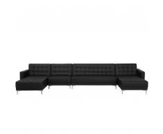 Divano letto XXL a forma di U in pelle sintetica nera ABERDEEN