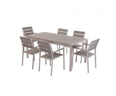 Set di tavolo e sedie da giardino in alluminio e legno sintetico grigio VERNIO