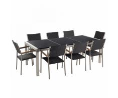Set di tavolo e sedie da giardino in acciaio, basalto e rattan - 220cm - GROSSETO