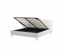 Letto matrimoniale con contenitore in pelle sintetica bianca 180x200cm METZ