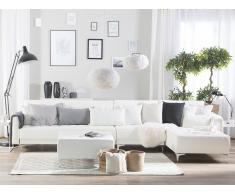 Divano letto angolare XXL con ottomano pelle sintetica bianca sinistro ABERDEEN