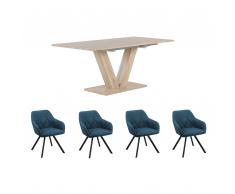 Tavolo allungabile da pranzo LIXA con 4 sedie da pranzo blu MONEE