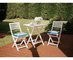 Set da giardino in legno bianco cuscini azzurri zigzag FIJI
