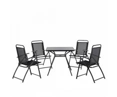 Set da pranzo da giardino in acciaio nero - Tavolo con 4 sedie - LIVO