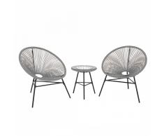 Set di 2 sedie grigio chiaro e tavolino da caffè stile spaghetti ACAPULCO
