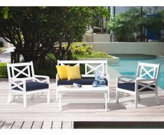 Panchina da giardino bianca con cuscino blu BALTIC