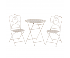 Set da balcone di un tavolo e due sedie metallo beige/bianco sporco TRIESTE
