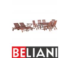 Set da giardino in legno con tavolo ovale 2 lettini e 6 sedie TOSCANA