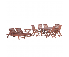 Set da giardino in legno con tavolo ovale 2 lettini e 6 sedie TOSCANA