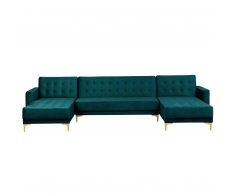 Divano letto a U in velluto verde smeraldo ABERDEEN