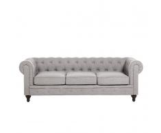 Divano 3 posti in tessuto grigio chiaro CHESTERFIELD