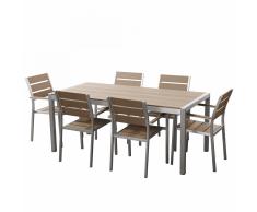 Set di tavolo e sedie da giardino in alluminio e legno sintetico marrone VERNIO