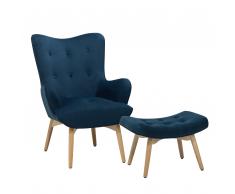 Poltrona con poggiapiedi in velluto blu VEJLE